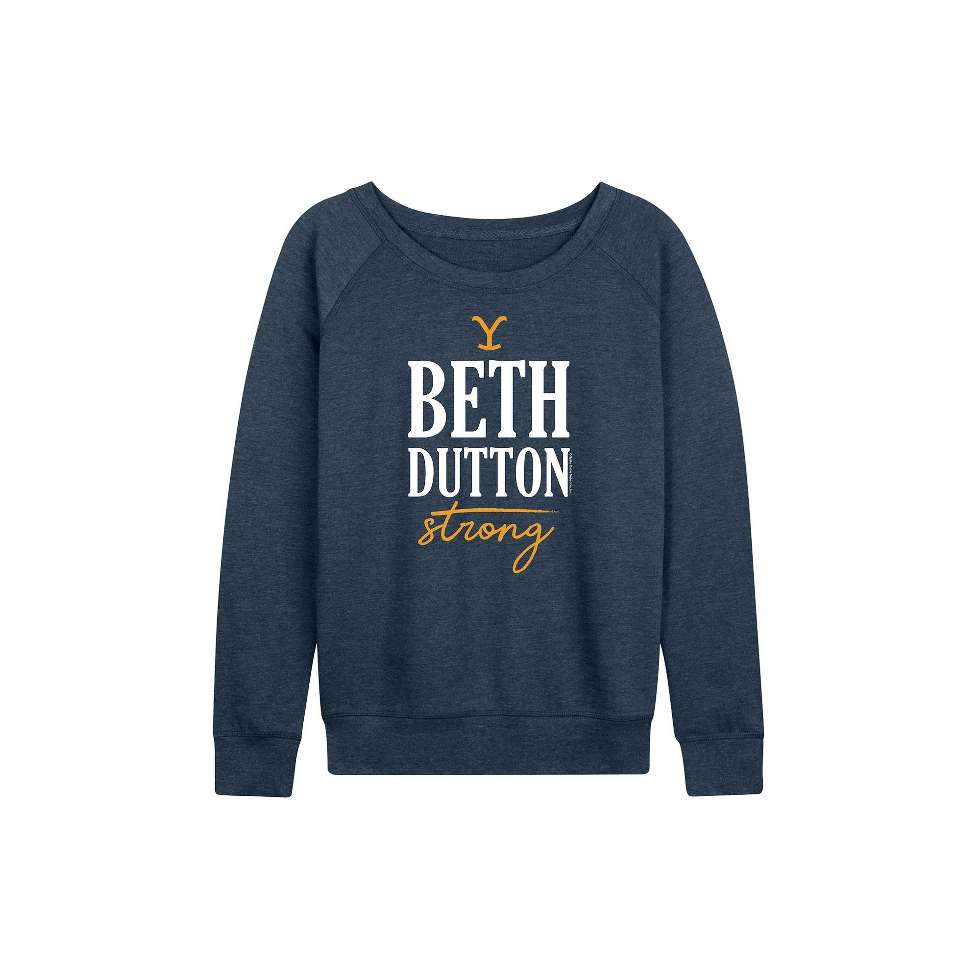 Womens Yellowstone Beth Dutton Strong French Terry Long Sleeve Tee, Girls Grey Indigo Product Image