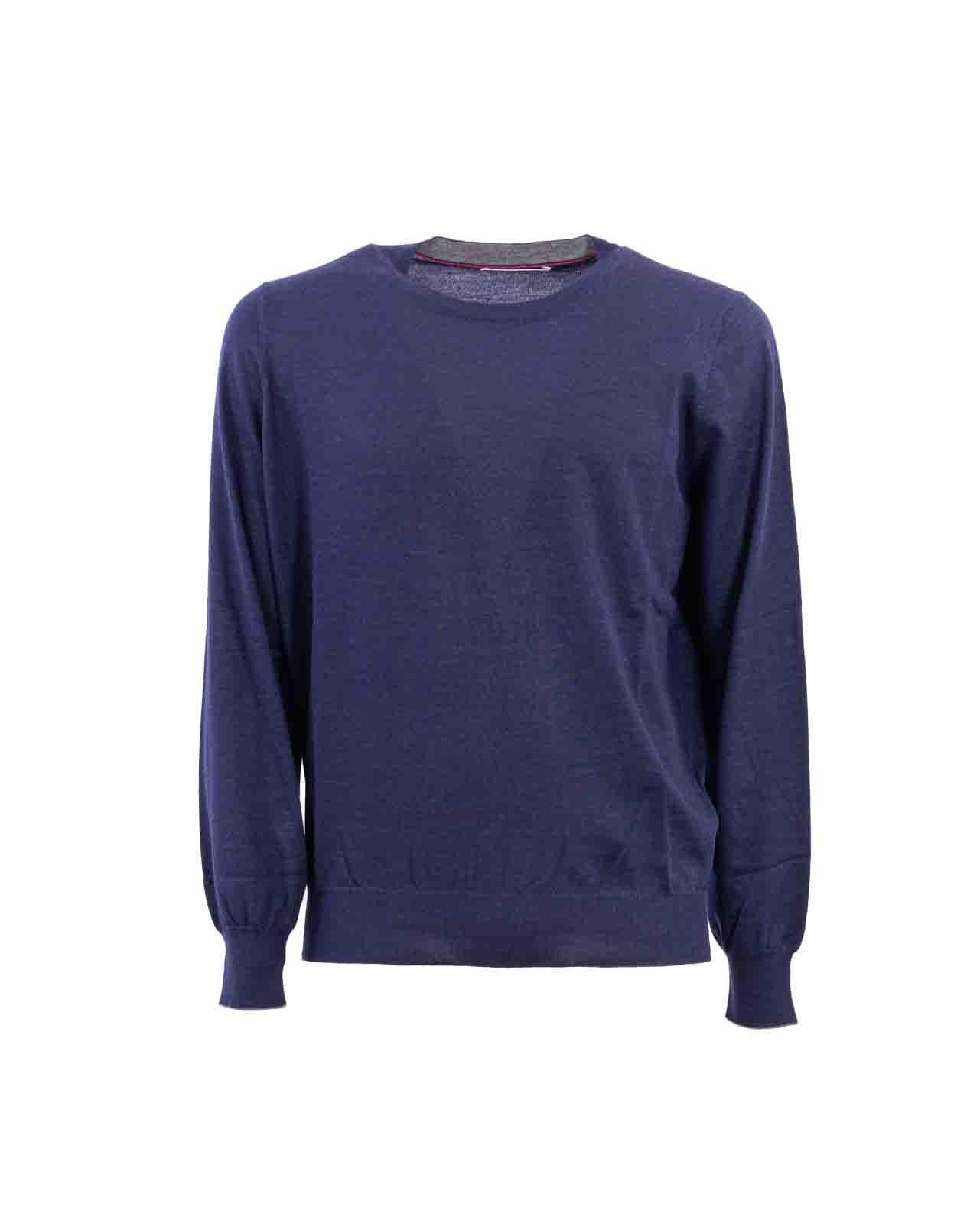 BRUNELLO CUCINELLI English Rib Knit Sweater In Navy Product Image
