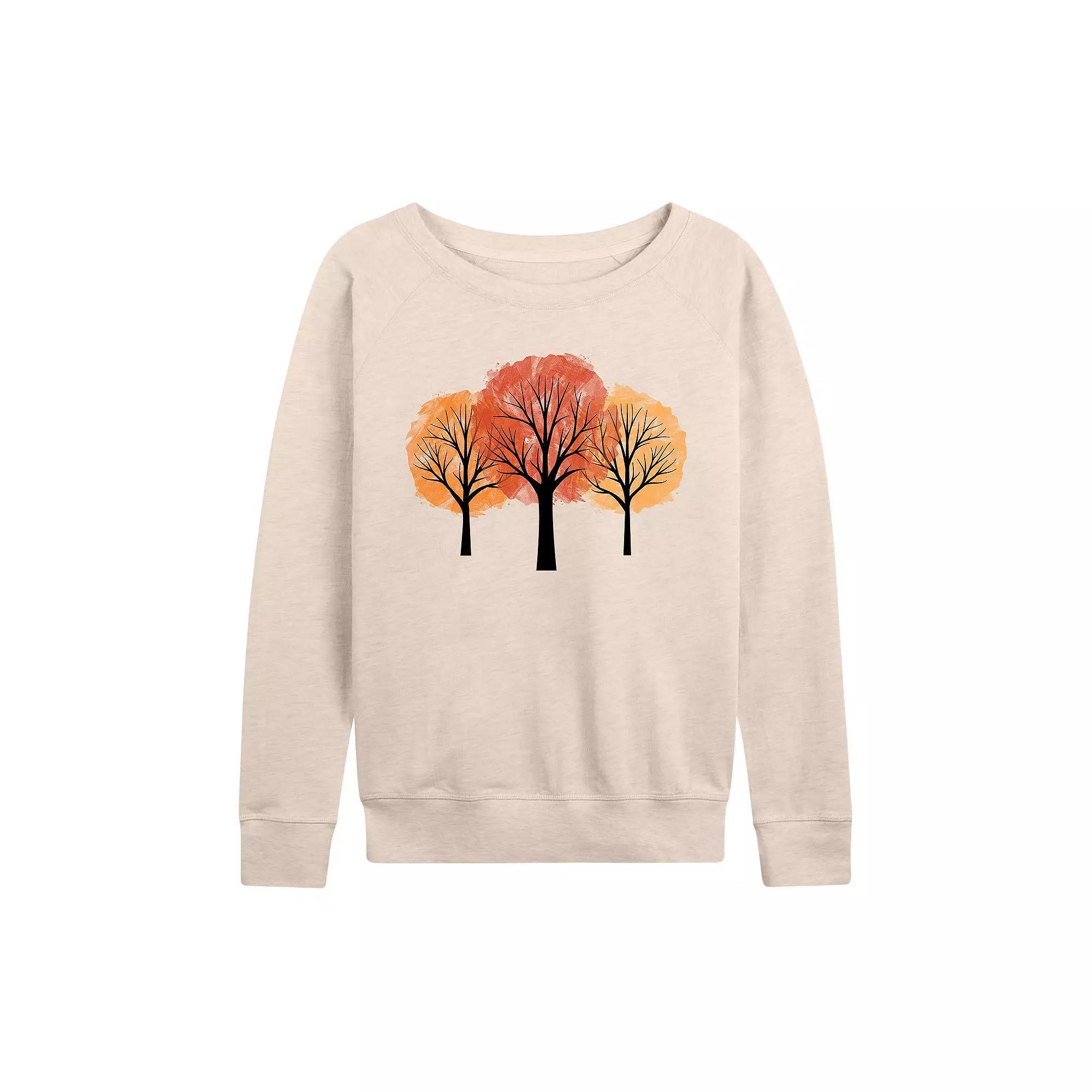 Women's Watercolor Fall Trees French Terry Long Sleeve Tee, Girl's, Size: Small, Beige Product Image