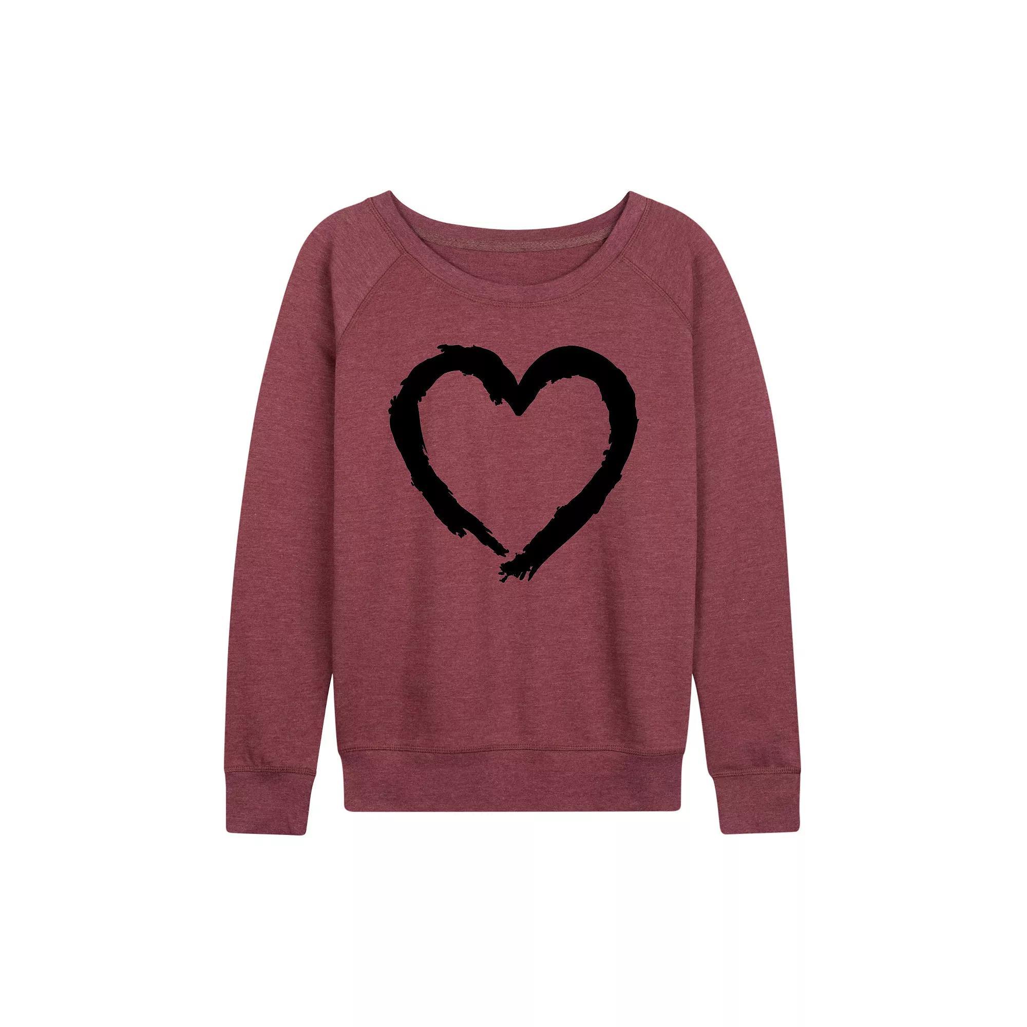 Women's Paintbrush Stroke Heart French Terry Long Sleeve Tee, Size: Large, Beige Product Image
