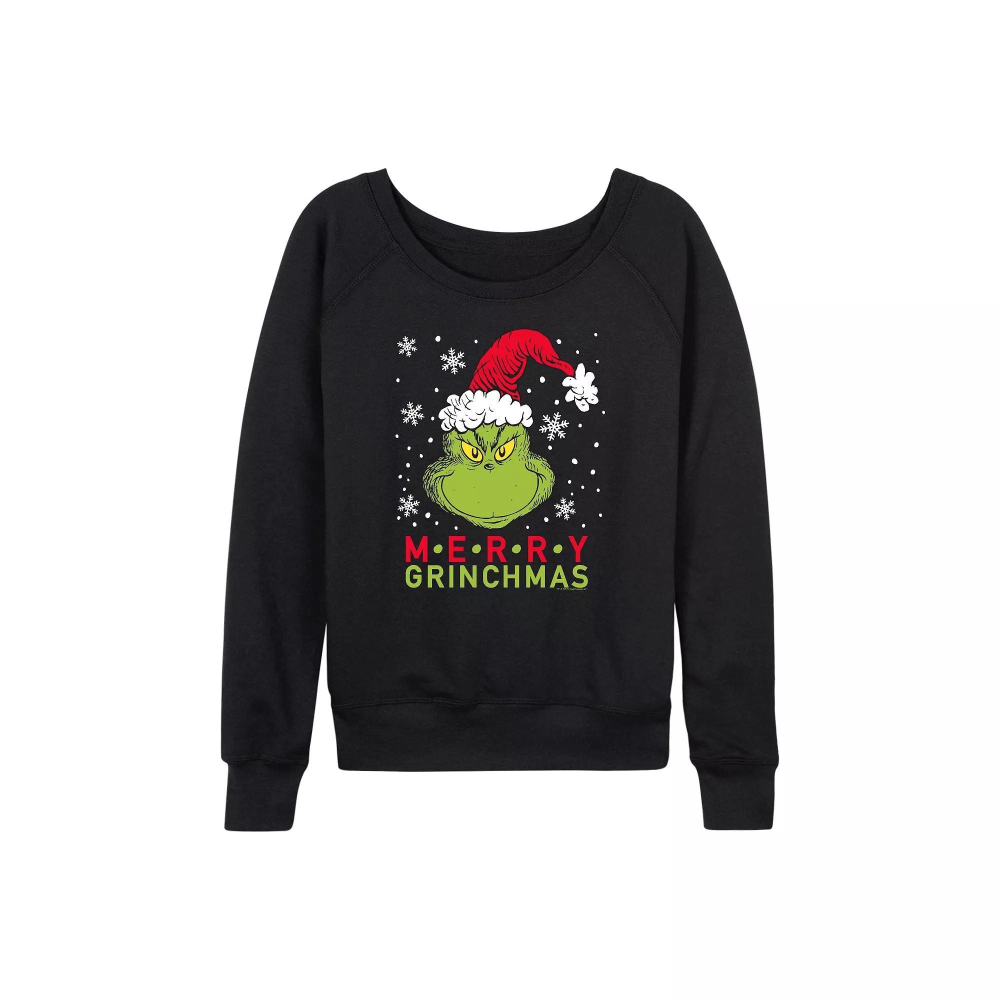 Women's Dr. Seuss Merry Grinchmas French Terry Long Sleeve Tee, Size: XXL, Black Product Image