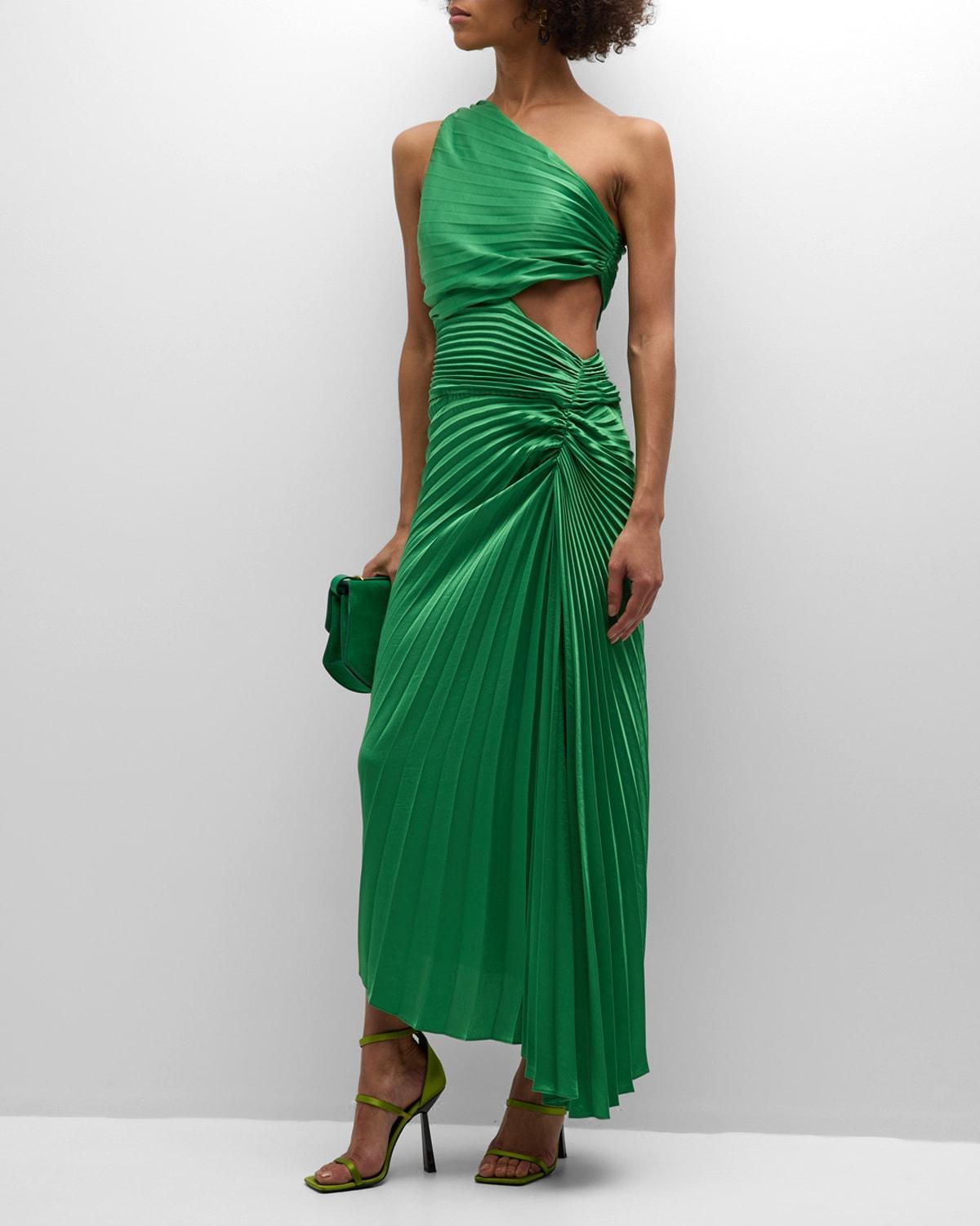 Womens Dahlia Pleated Satin One-Shoulder Midi-Dress Product Image