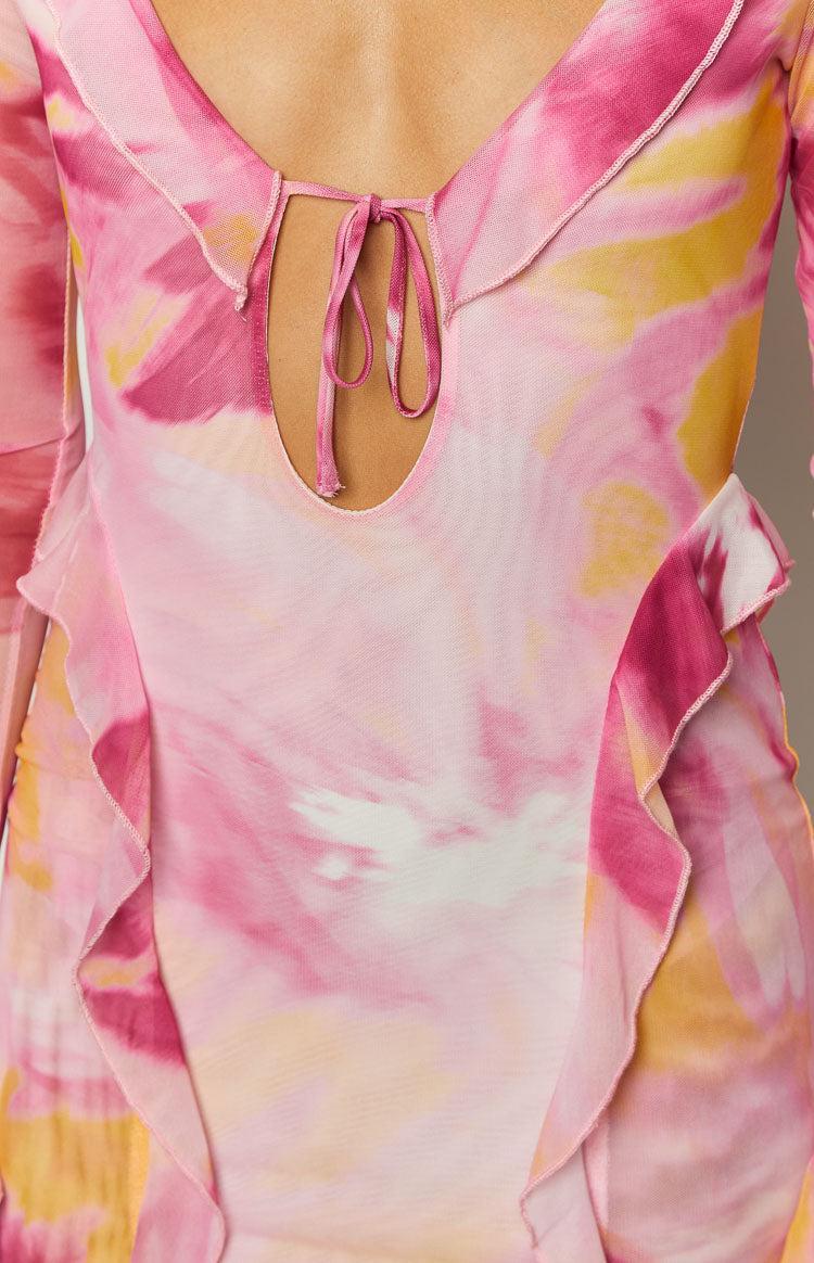 Surround Sound Pink Floral Mesh Long Sleeve Mini Dress Product Image
