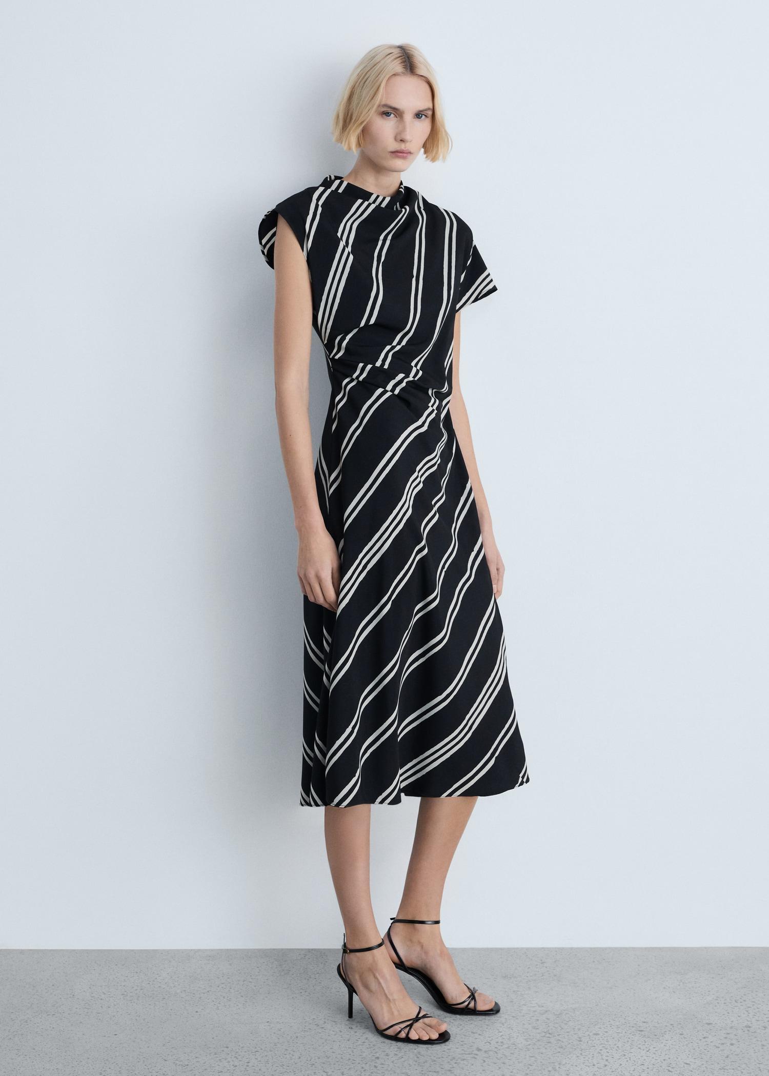 Stripe-print midi-dress - Women | MANGO USA Product Image