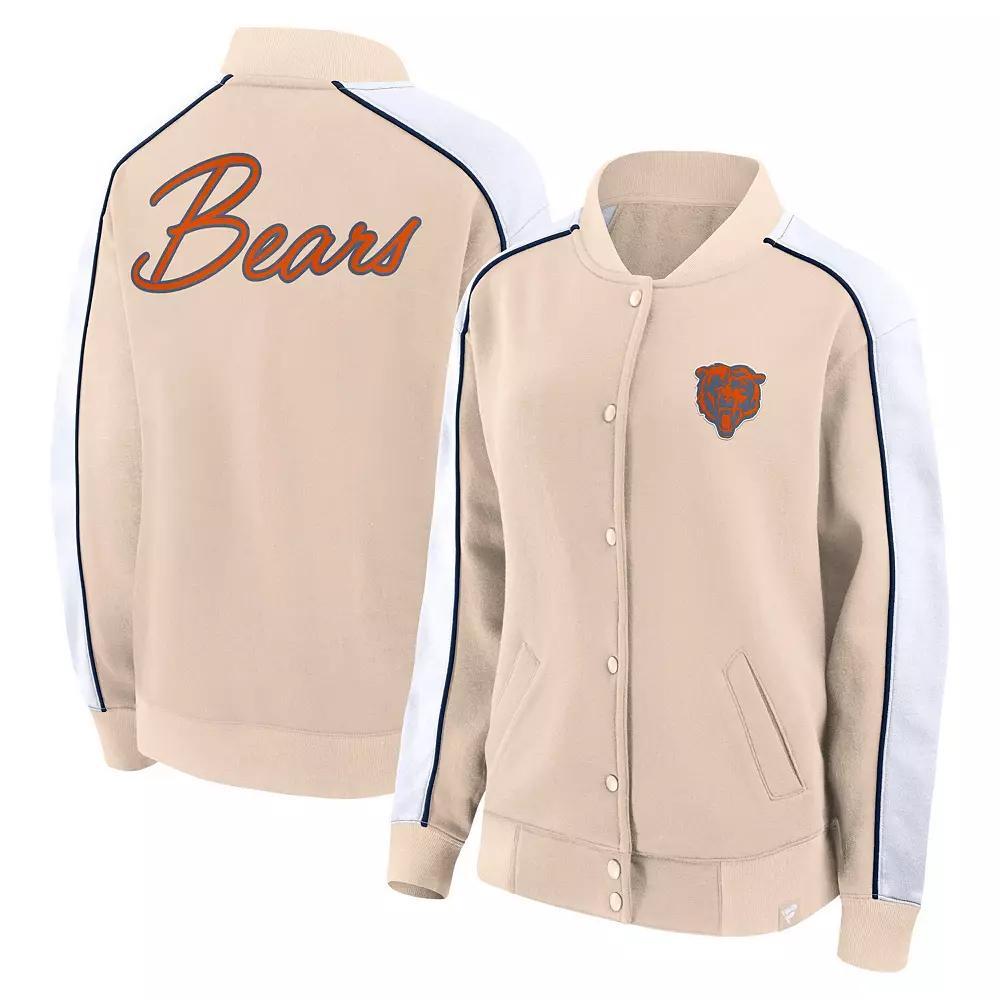 Women's Fanatics Branded Tan Chicago Bears Lounge Full-Snap Varsity Jacket, Size: Medium, Team Product Image