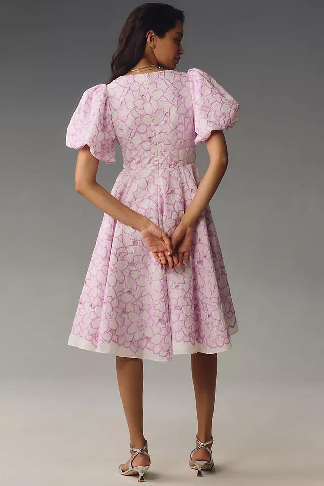 Mac Duggal Puff-Sleeve V-Neck A-Line Knee-Length Dress Product Image