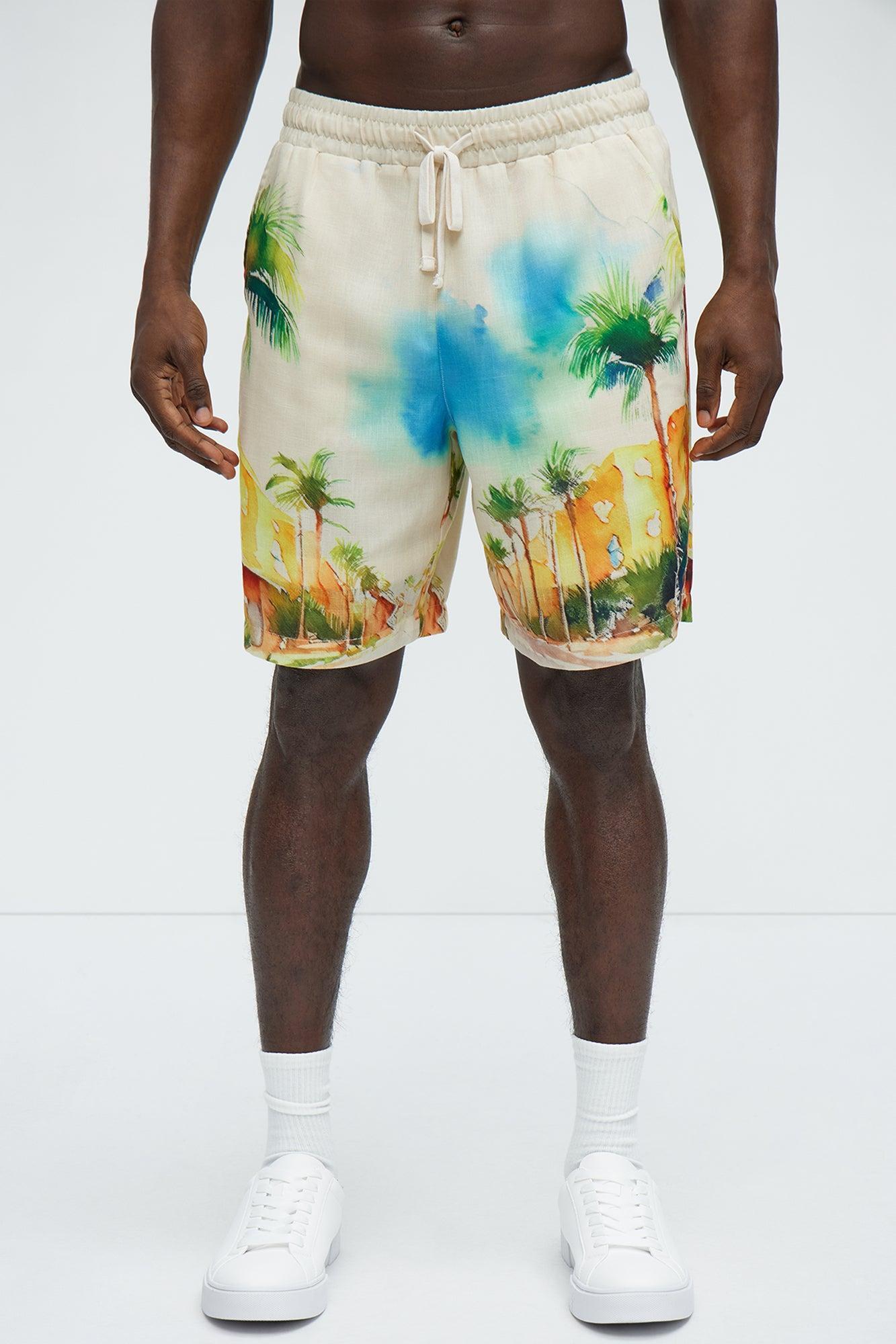 Watercolor Tropics Resort Shorts - Cream/combo Product Image