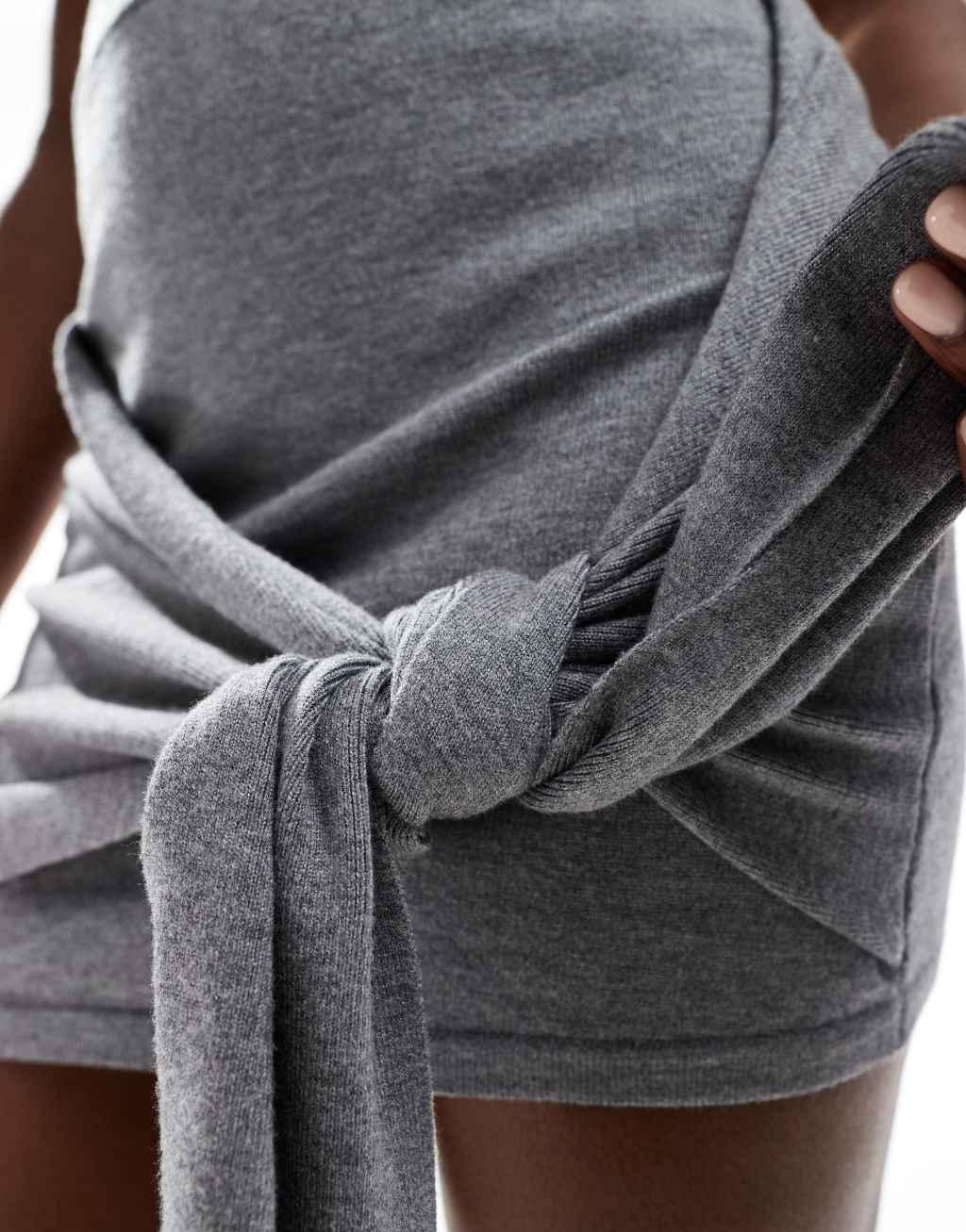 4th & Reckless knit knot detail mini skirt in gray Product Image