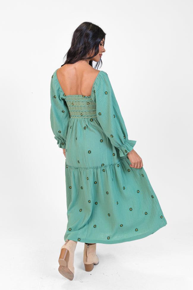 Dress To Impress Sage Floral Stitched Smocked Top Dress Product Image