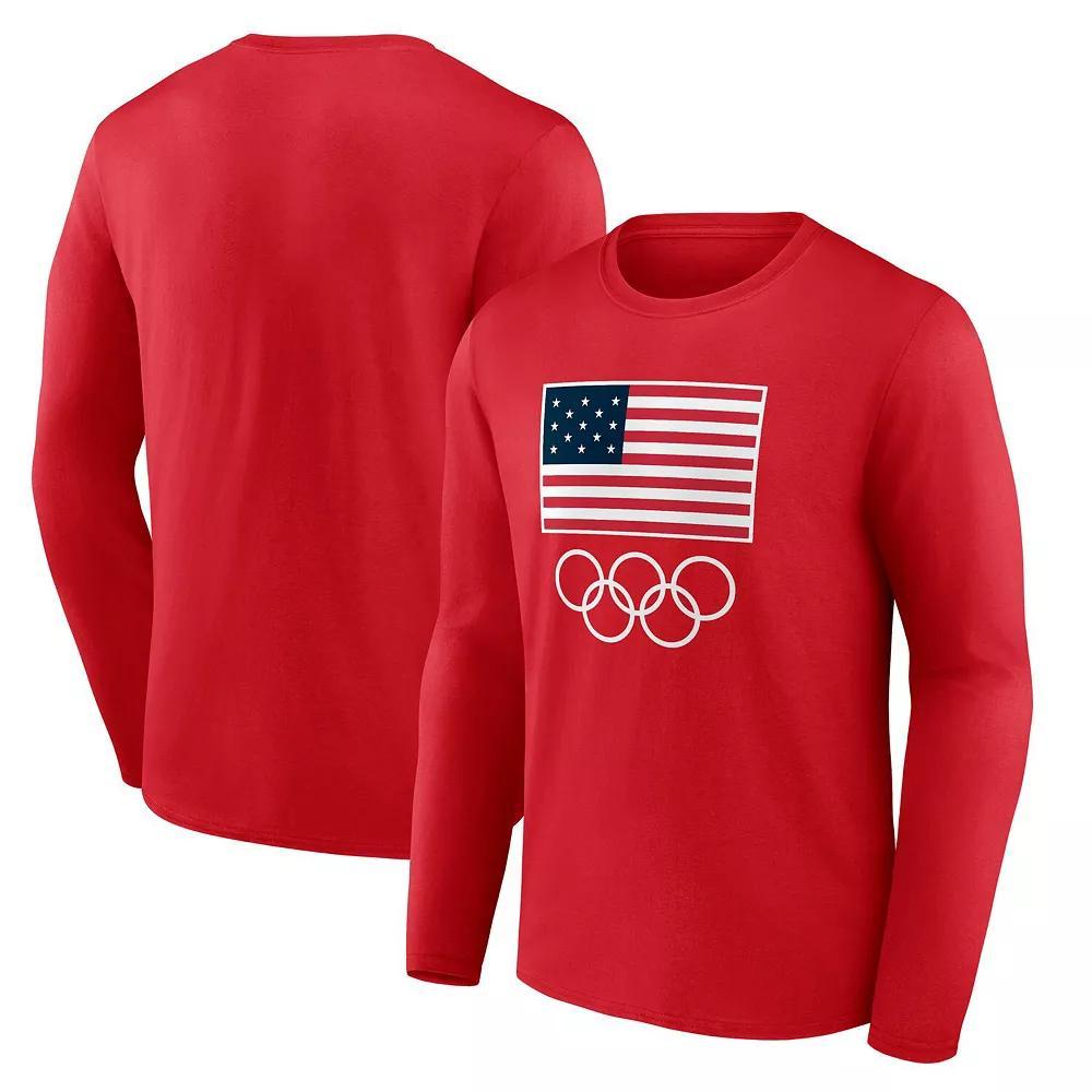 Men's Fanatics  Red Team USA Flag and Rings Long Sleeve T-Shirt, Size: Large, Usa Red Product Image