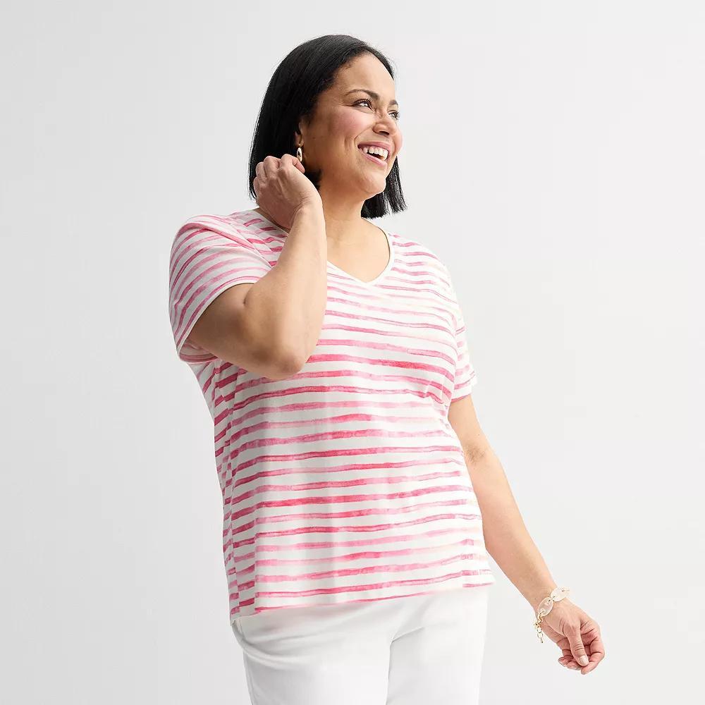 Plus Size Croft & Barrow® Essential V-Neck Top, Women's, Size: 4XL, Blue Wave Stripe Product Image