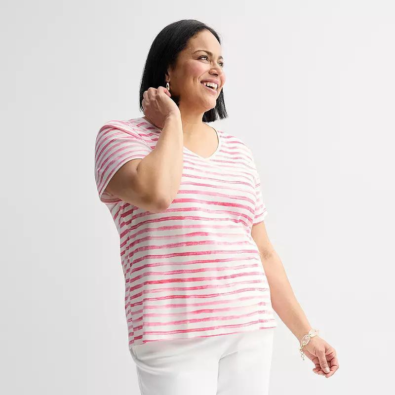 Plus Size Croft & Barrow® Essential V-Neck Top, Women's, Size: 4XL, Blue Wave Stripe Product Image