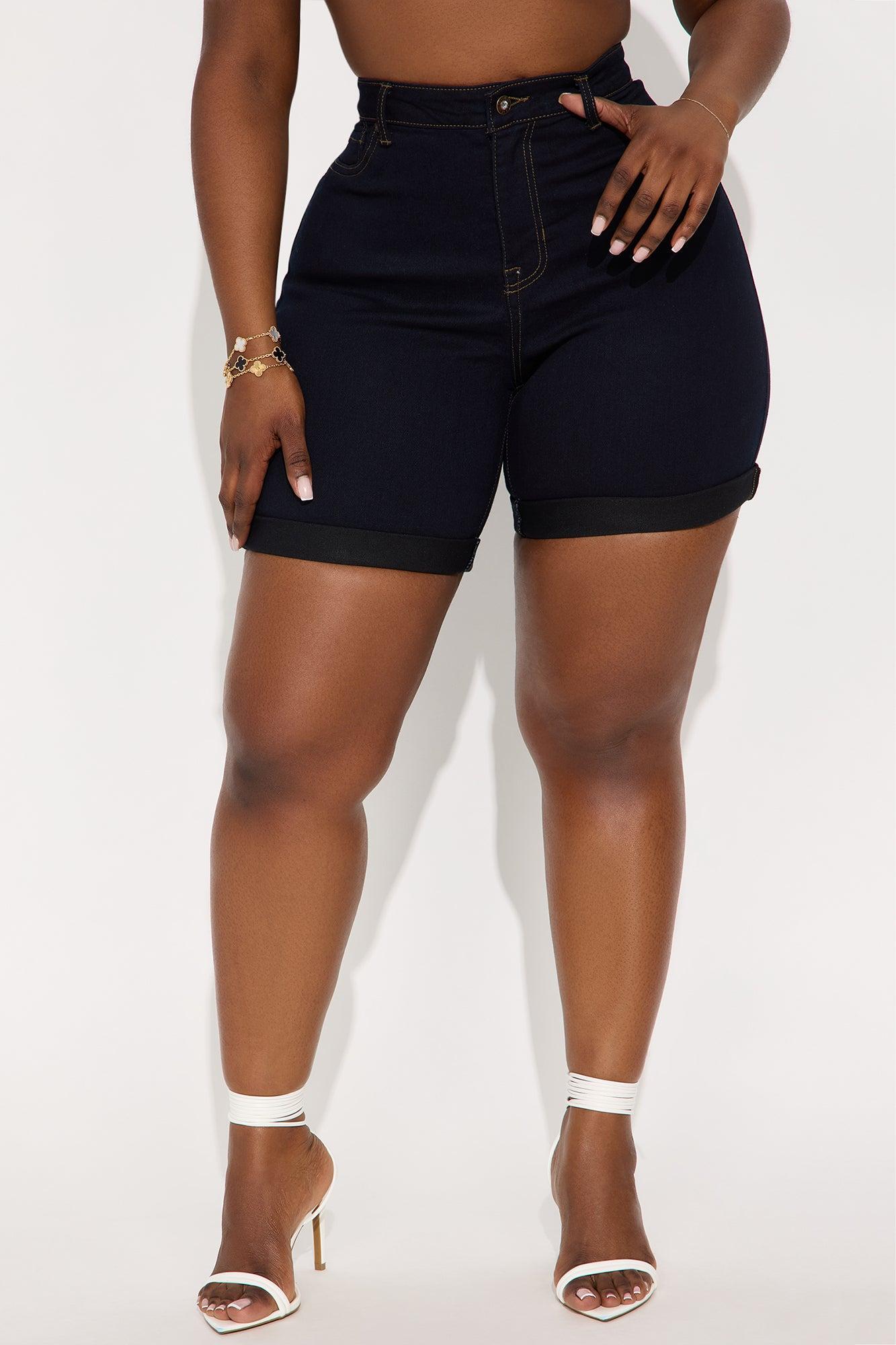 Jacqui Stretch Cuff Denim Bermuda Shorts - Dark Wash Product Image