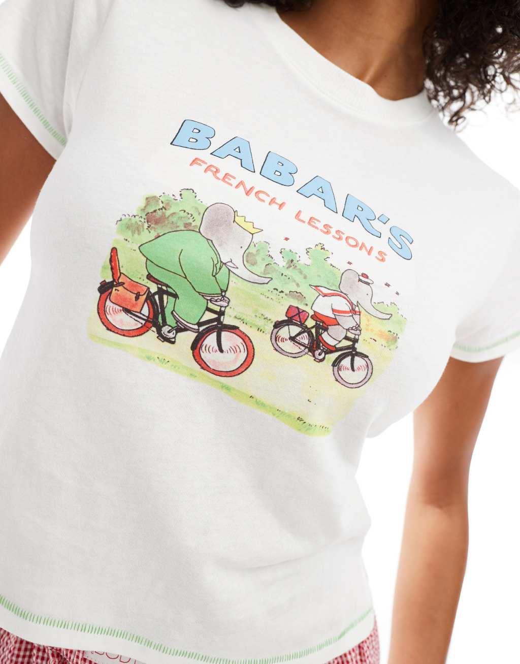 Cotton On pajama top with 90s style Babar french lesson graphic Product Image
