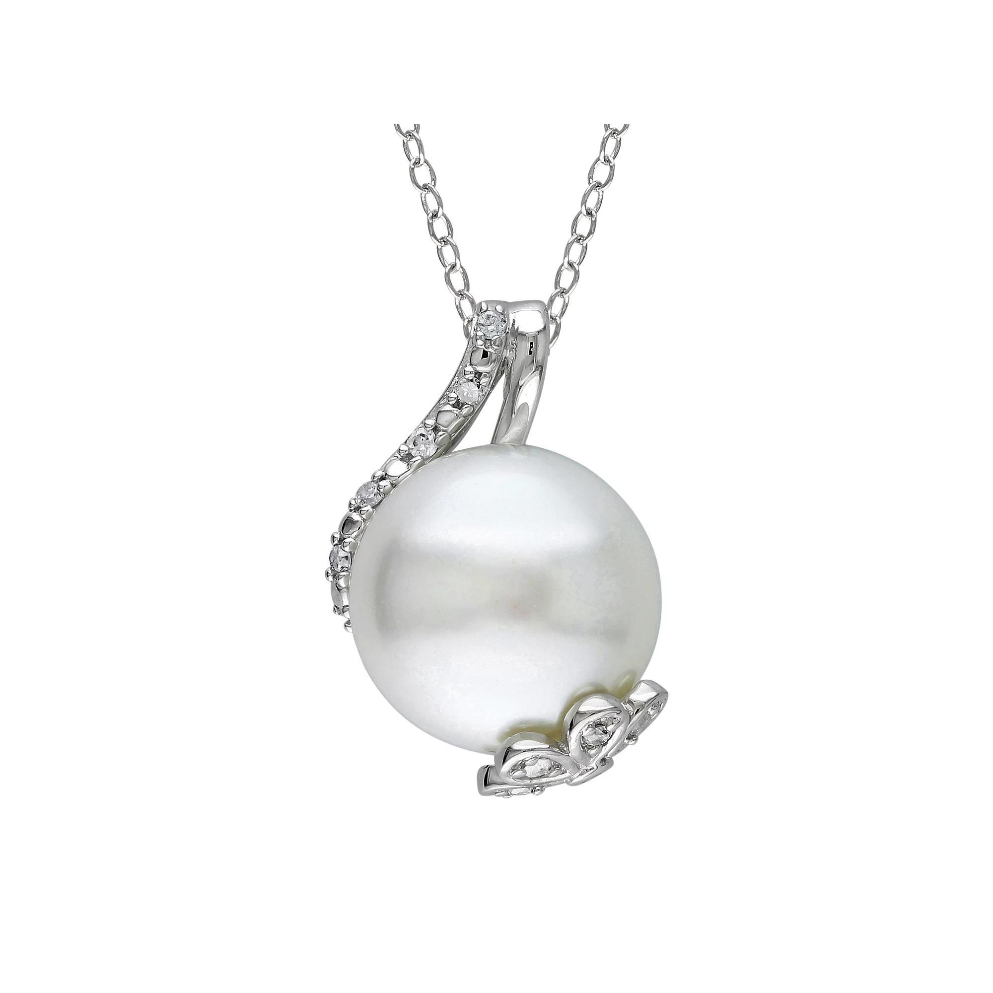 Stella Grace Freshwater Cultured Pearl and 1/10 Carat T.W. Diamond Sterling Silver Pendant Necklace, Women's, Size: 18", White Product Image