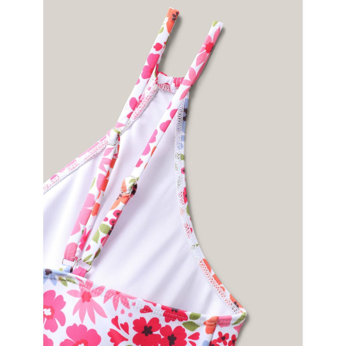 Plus Size Knotted Blooming Floral Print Swim Dress Women's Swimwear Ivory Beach Bodycon V-neck High stretch Curve Swim Dresses BloomChic 14-16/1X Product Image