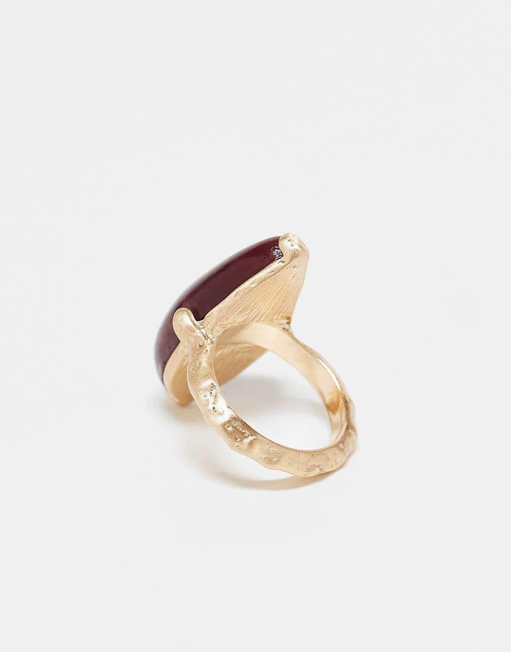ASOS DESIGN Curve ring with semi precious stone set in brushed gold Product Image