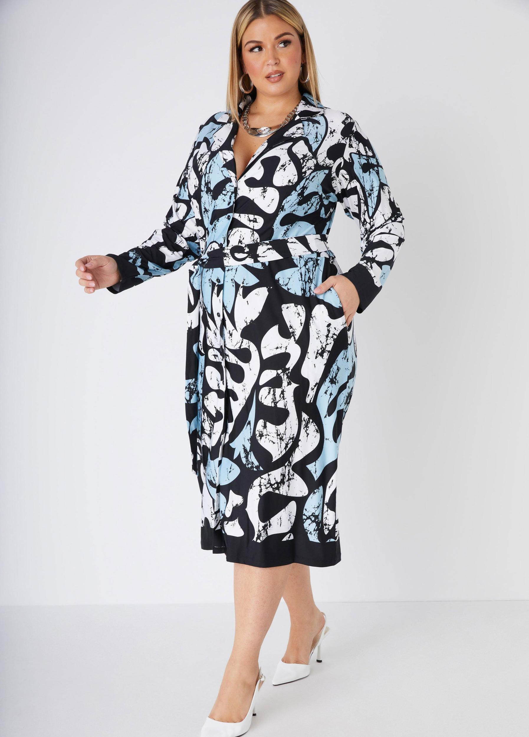 Abstract Print Knitted Shirtdress Product Image