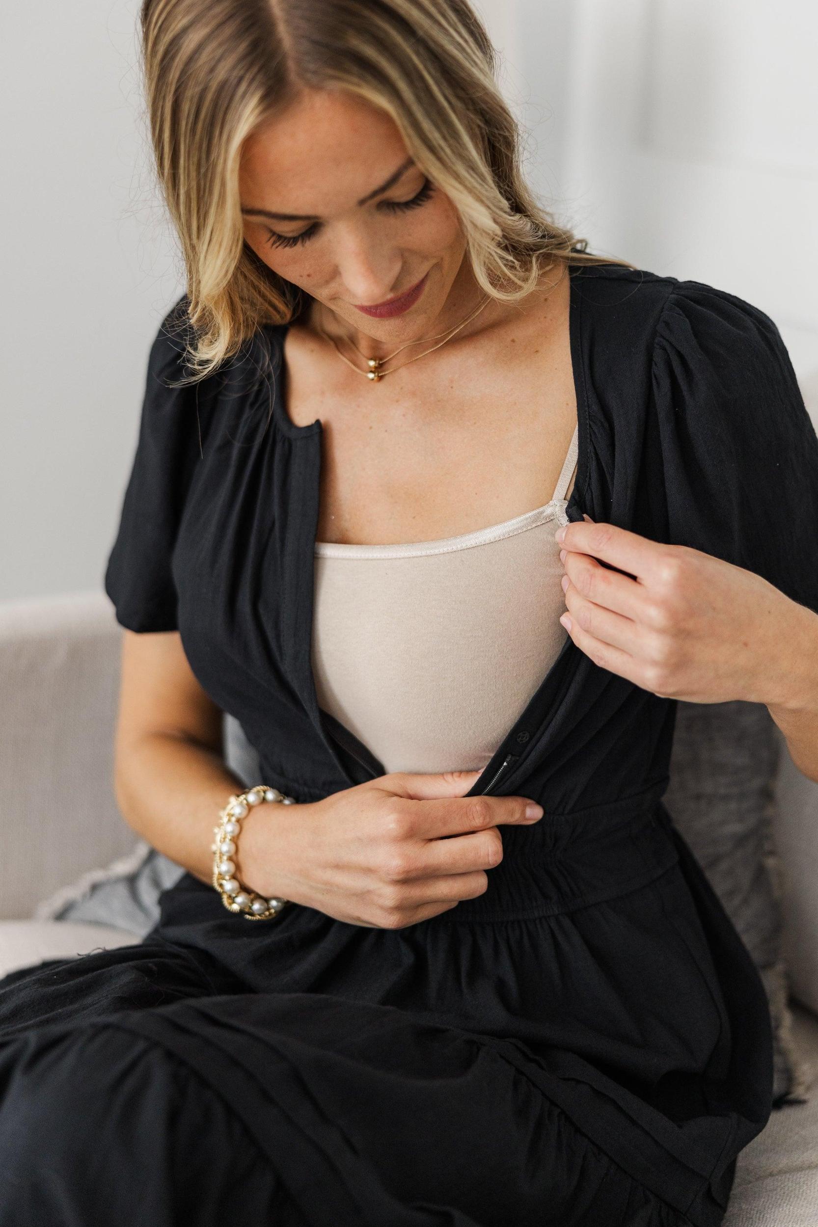 NURSING COLLECTION: It's In The Air Black Tiered Midi Dress Female Product Image