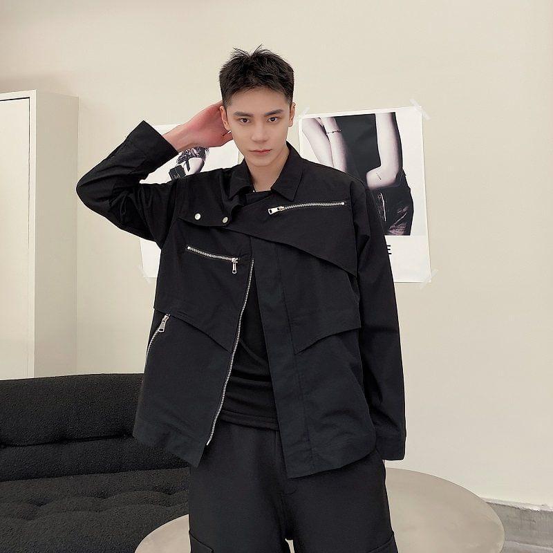 Plain Asymmetrical Zip Jacket Product Image