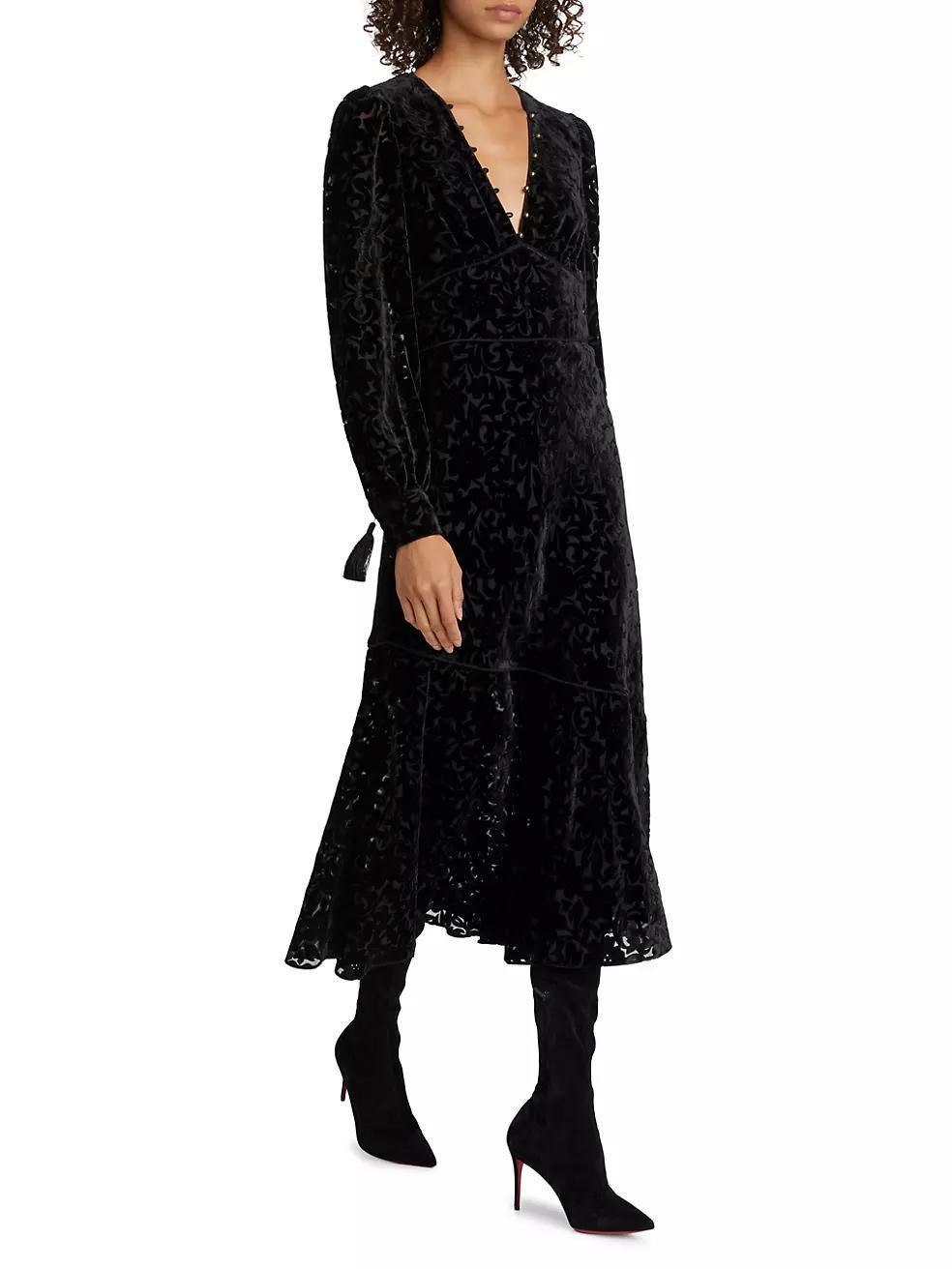 Burnout Velvet Flounce Midi-Dress Product Image