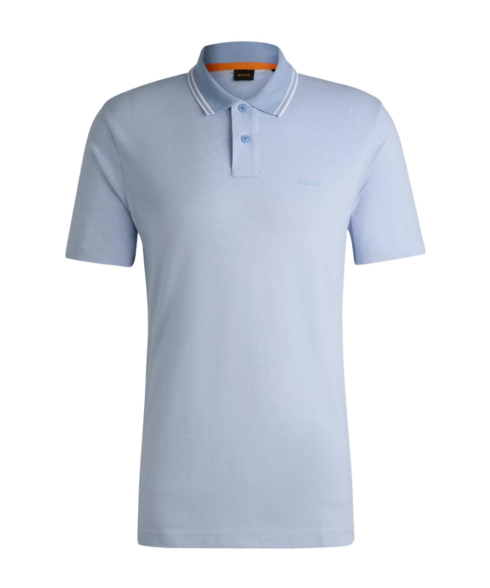 HUGO BOSS Logo-print Polo Shirt In Oxford-piqu Cotton In Light Blue Product Image