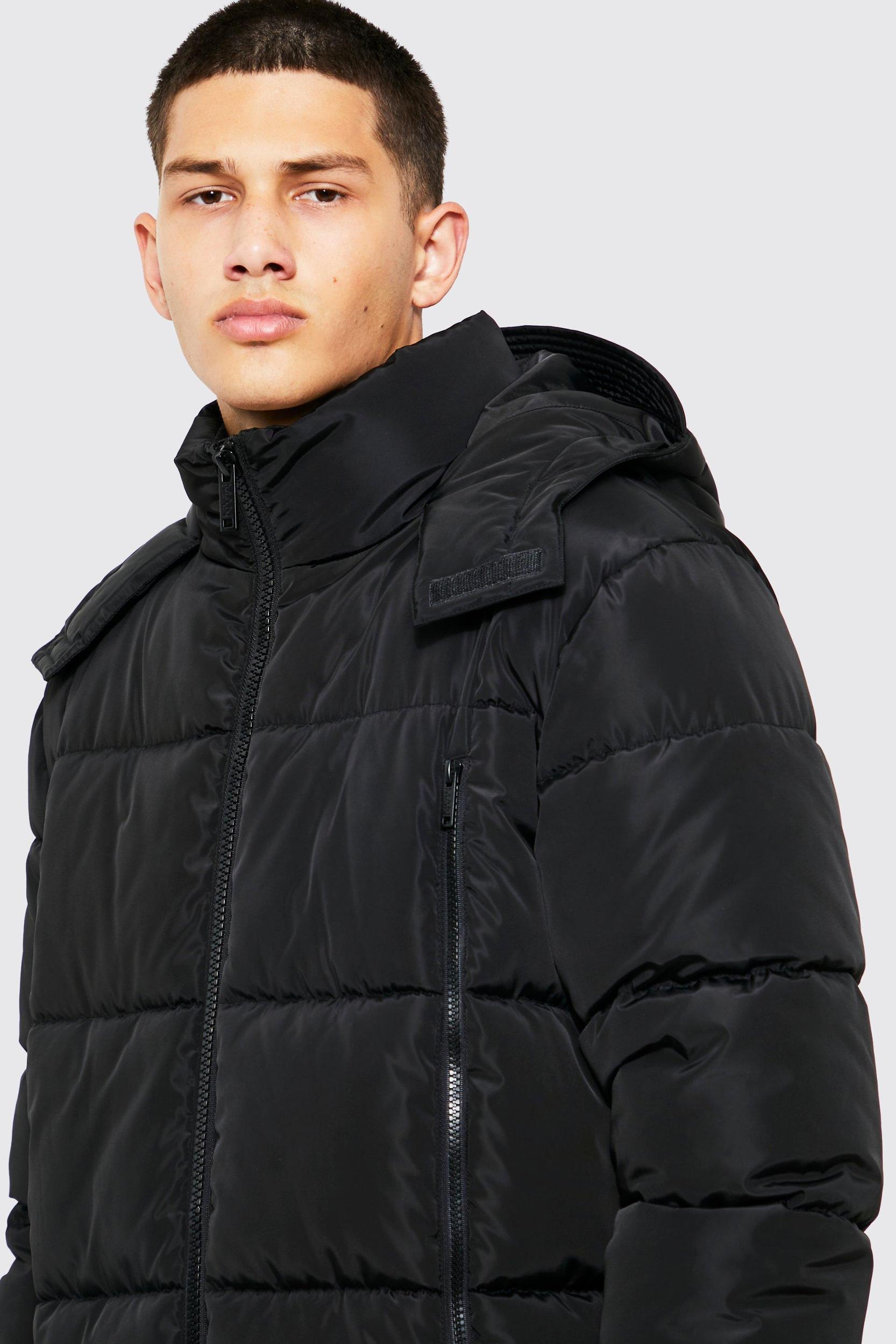 Longline Duvet Puffer in Black | boohooMAN USA Product Image
