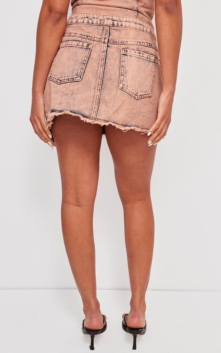 Pink Acid Wash Distressed Wrap Over Denim Skirt Product Image