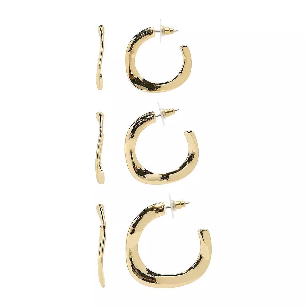 Sonoma Goods For Life® Gold Tone Irregular J Hoop Earrings 3-piece Set, Women's, None Product Image