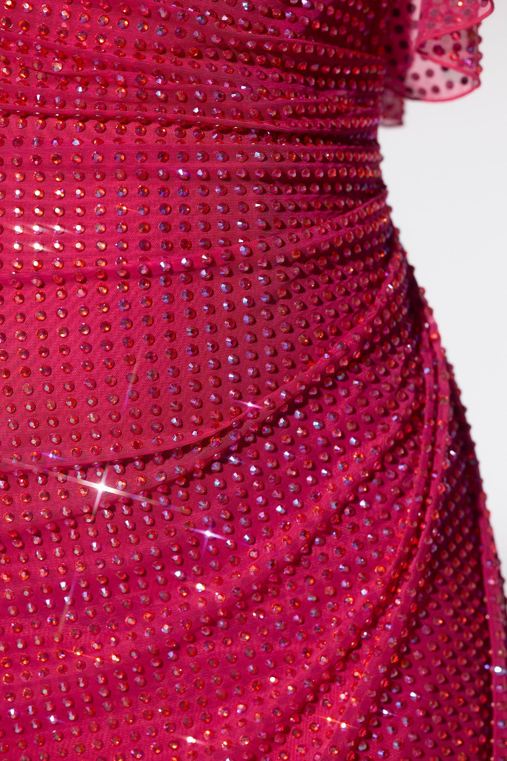 Embellished Corset Kaftan Mini Dress in Hot Pink Product Image