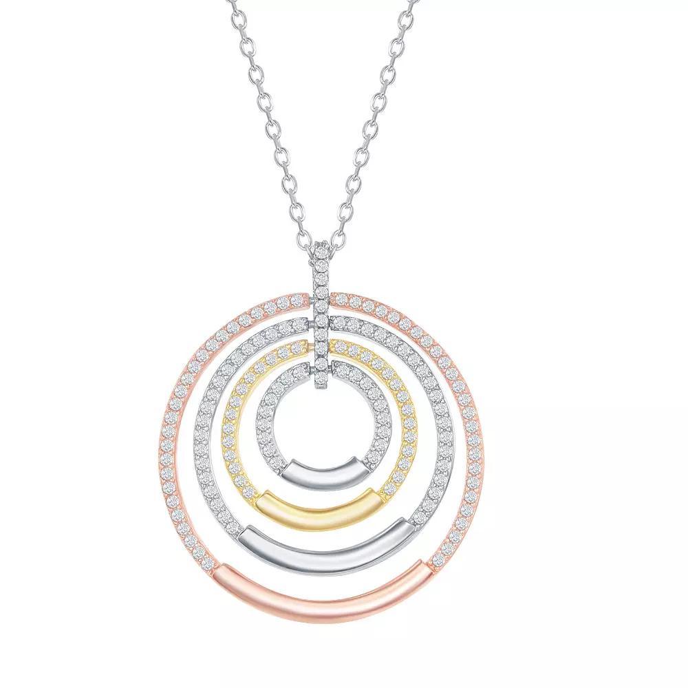 Sterling Silver Multi-Circle CZ Necklace, Women's, Size: 16-18" ADJ Product Image