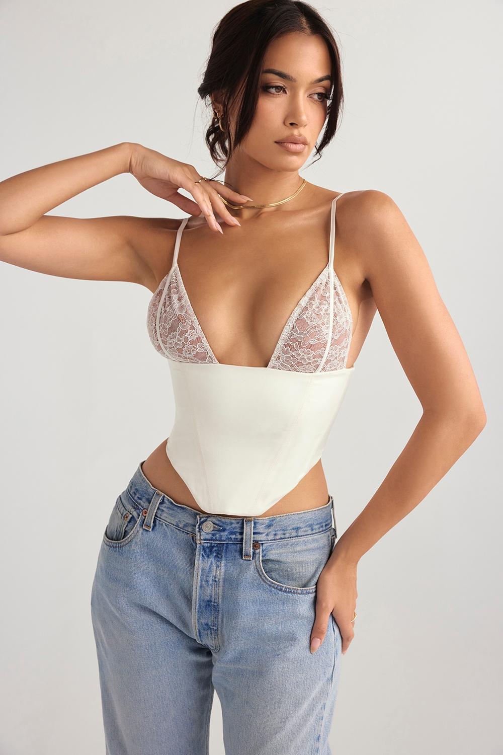 Emilee  ivory satin and lace corset - sale Product Image