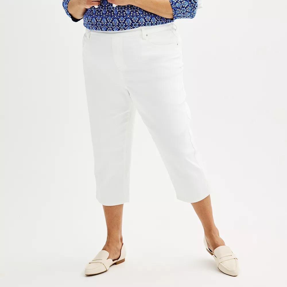 Plus Size Croft & Barrow® Pull-On Denim Capri, Women's, Size: 0X, White Product Image