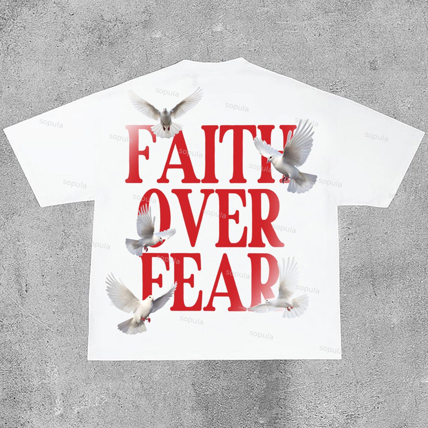 Sopula Short Sleeve Faith Over Fear Print Cotton T-Shirt Product Image