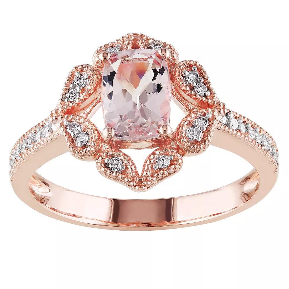 Stella Grace 10k Rose Gold Morganite & 1/10 Carat T.W. Diamond Floral Halo Ring, Women's, Size: 7 Product Image