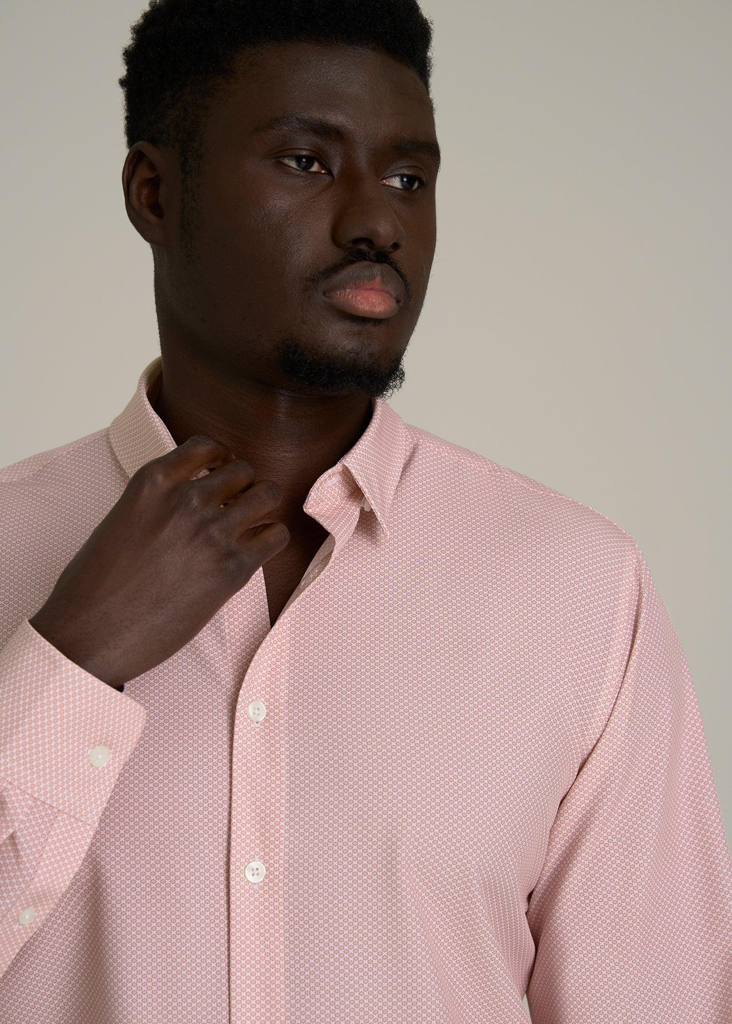 Traveler Stretch Dress Shirt for Tall Men in Light Orange Geometric Product Image