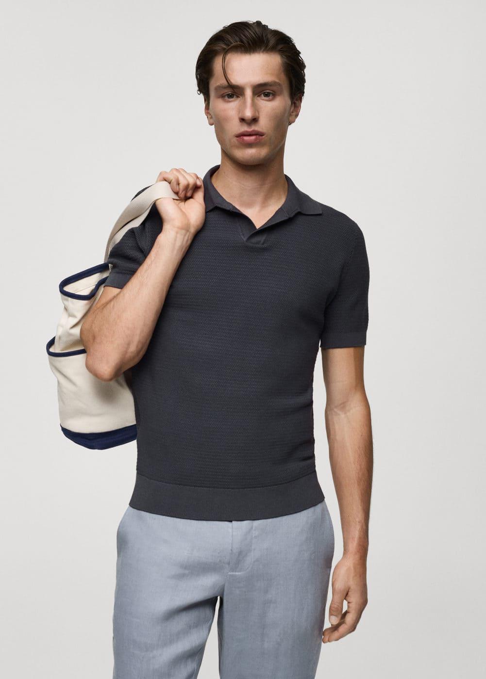 Tencel™ cotton polo shirt with braided knit - Men | MANGO USA Product Image
