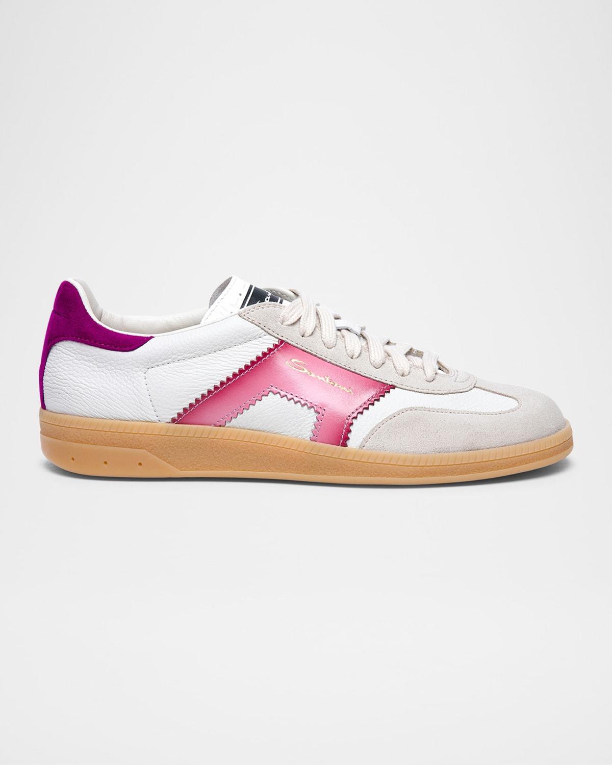 SANTONI Dbs Mix Leather Low-top Sneakers In White/pink Product Image