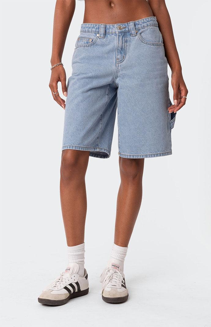 Edikted Women's Low Rise Bermuda Denim Carpenter Shorts Product Image