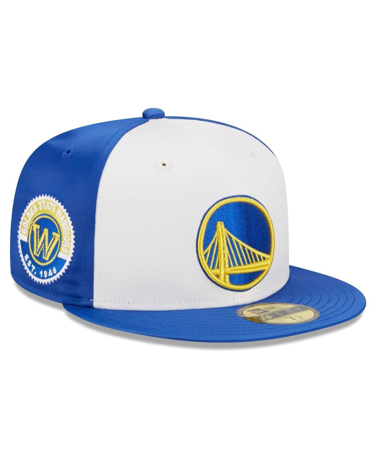 Men's New Era  White Golden State Warriors Throwback Satin 59FIFTY Fitted Hat, Size: 7 1/2 Product Image
