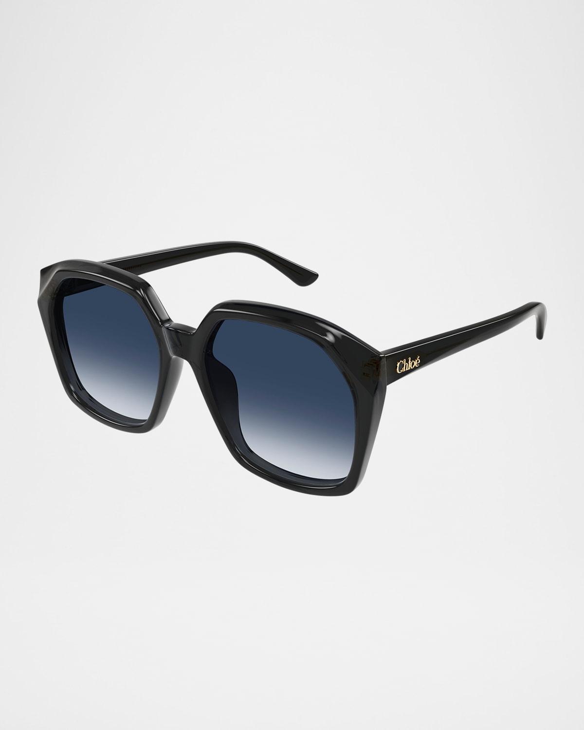 CHLOÉ Acetate Round Sunglasses In Shiny Transparent Dark Grey Product Image