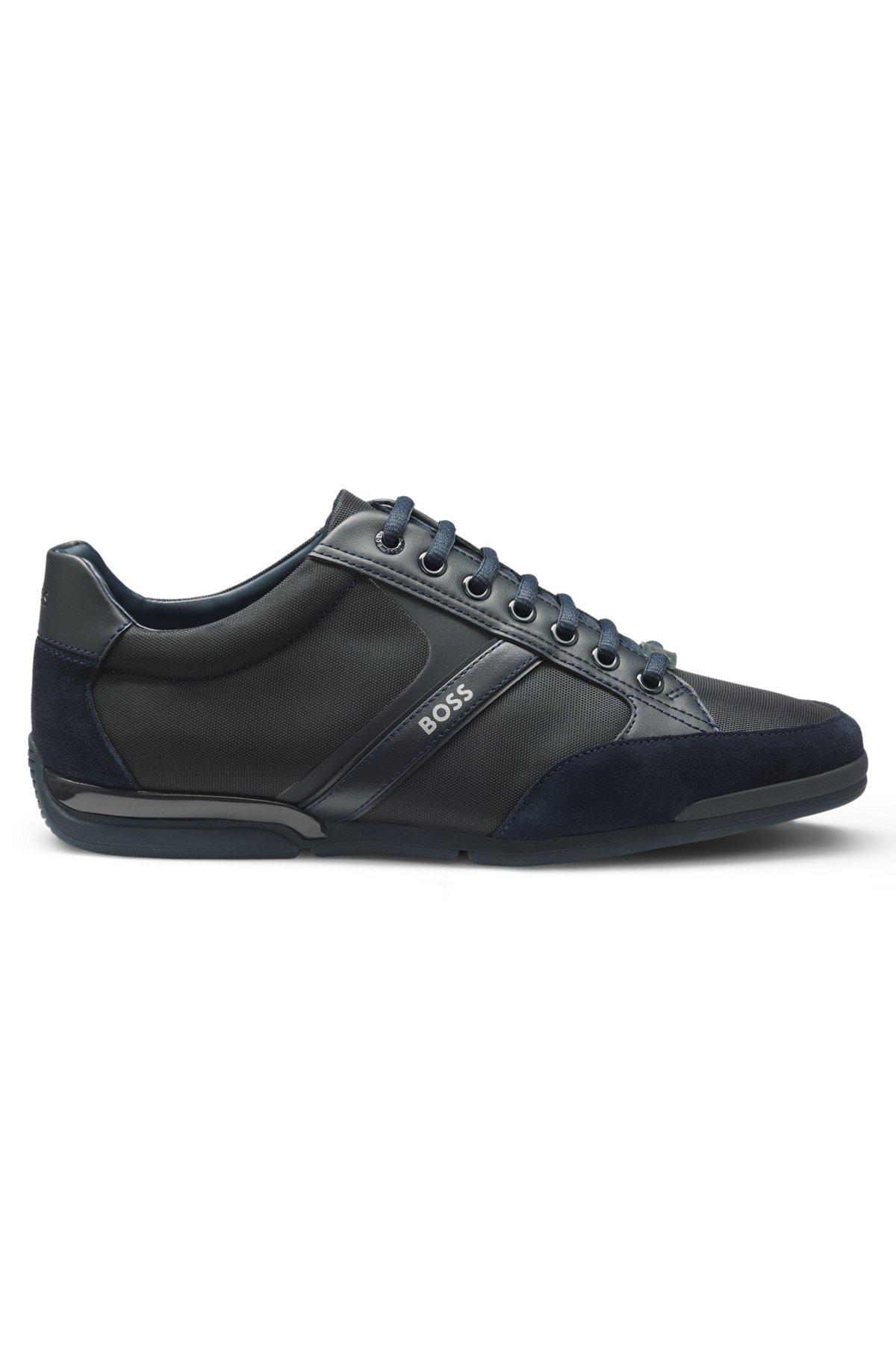 BOSS - Mixed-material trainers with suede and faux leather - Dark Blue Product Image