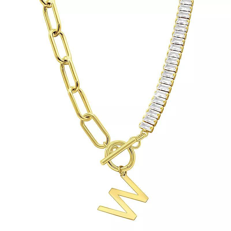 Adornia Gold Tone Half Crystal & Half Paperclip Initial Toggle Necklace, Women's, Size: 17", J Product Image