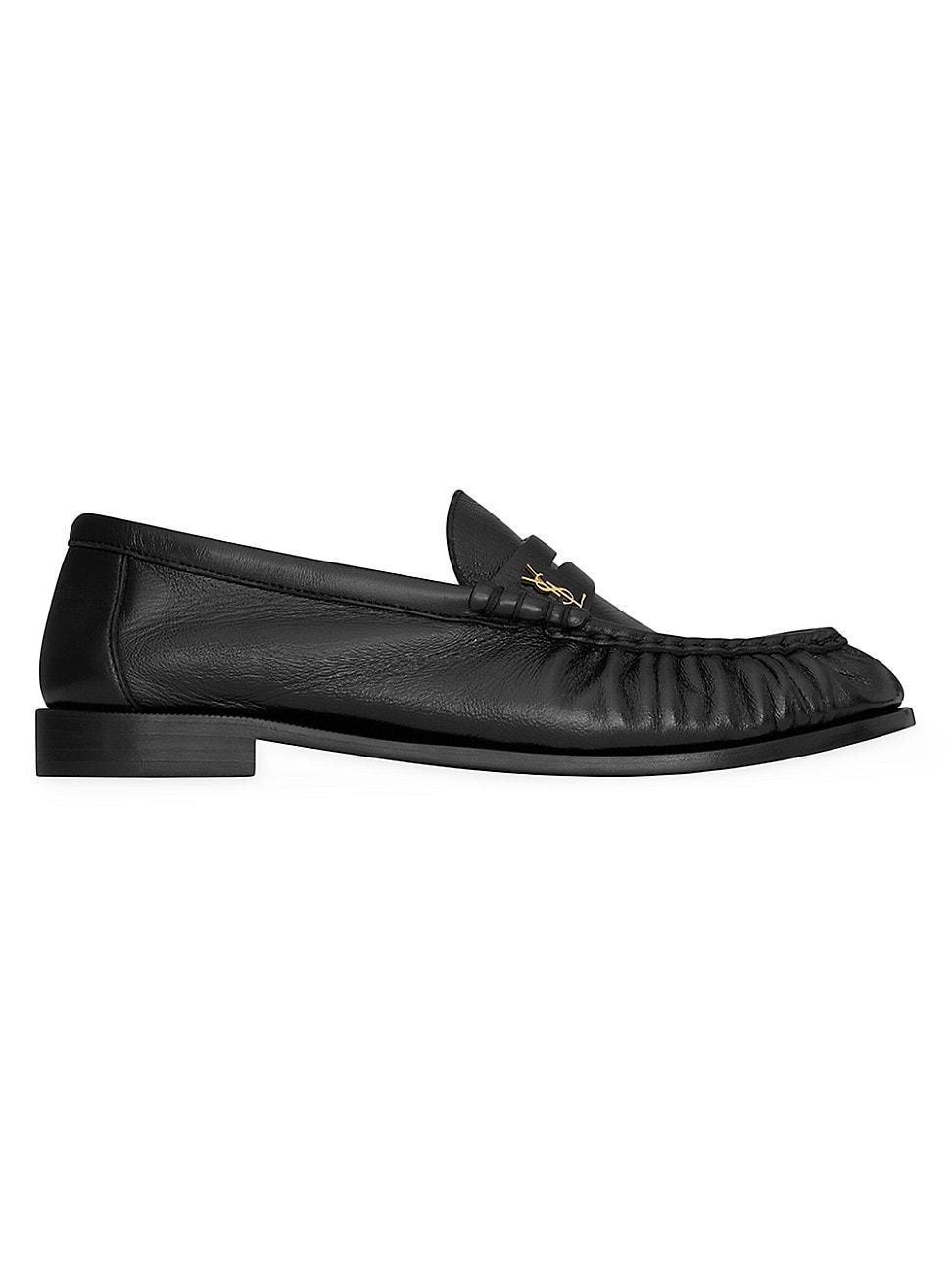 Saint Laurent Womens Le Loafer Penny Slippers in Shiny Creased Leather Product Image