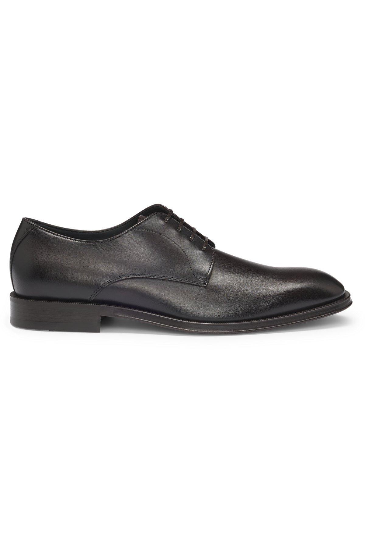 BOSS - Italian leather Derby shoes with stitching details - Dark Brown Product Image