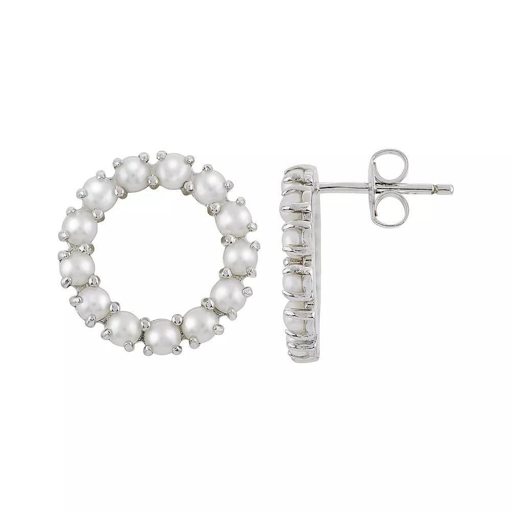 Sterling Silver Freshwater Cultured Pearl Circle Earrings, Womens Product Image