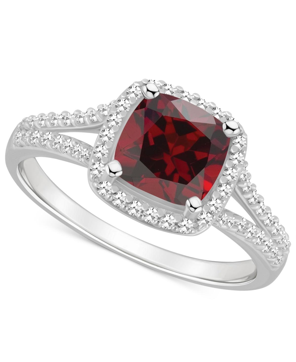 Celebration Gems Sterling Silver 7 mm Cushion Gemstone & 1/4 Carat T.W. Diamond Split Shank Ring, Women's, Size: 10, Citrine Product Image