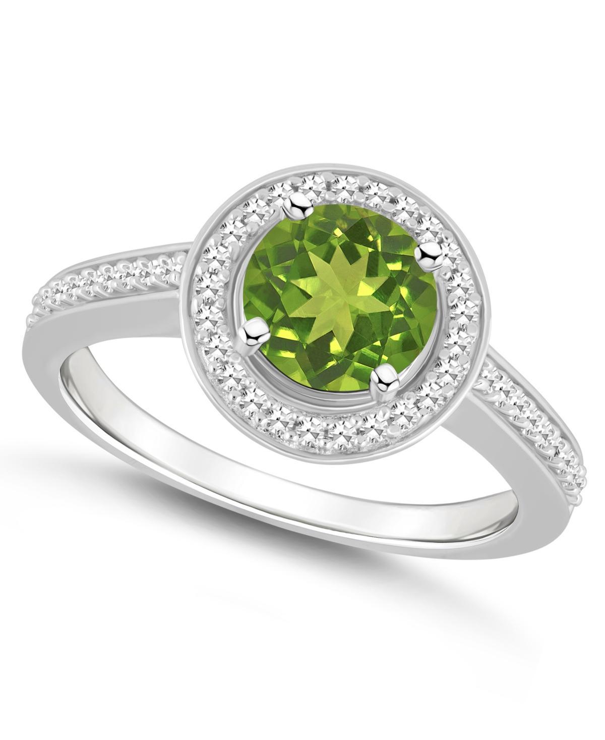 Celebration Gems Sterling Silver 7 mm Round Gemstone & 1/5 Carat T.W. Diamond Halo Ring, Womens, Peridot Product Image
