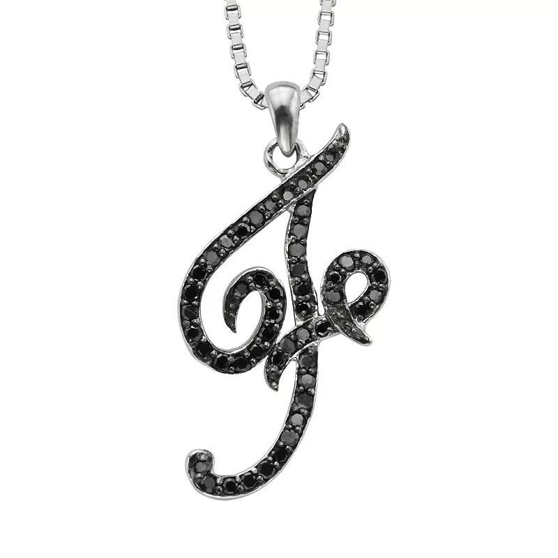 Jewelexcess Sterling Silver 1/4-ct. T.W. Black Diamond Initial Pendant, Women's, Size: 18", Q Product Image