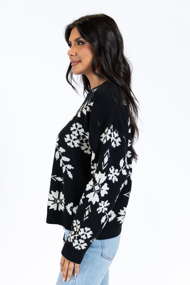 One More Shot Black Snowflake Printed Sweater FINAL SALE Product Image